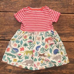 Mini Boden pink striped dress with animal print skirt